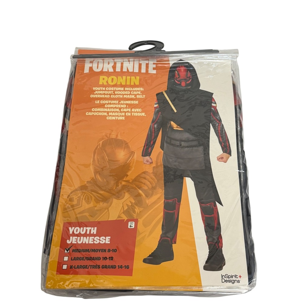 Fortnite Ronin Youth Costume Medium 8-10 Jumpsuit Cape Mask Epic Games NEW